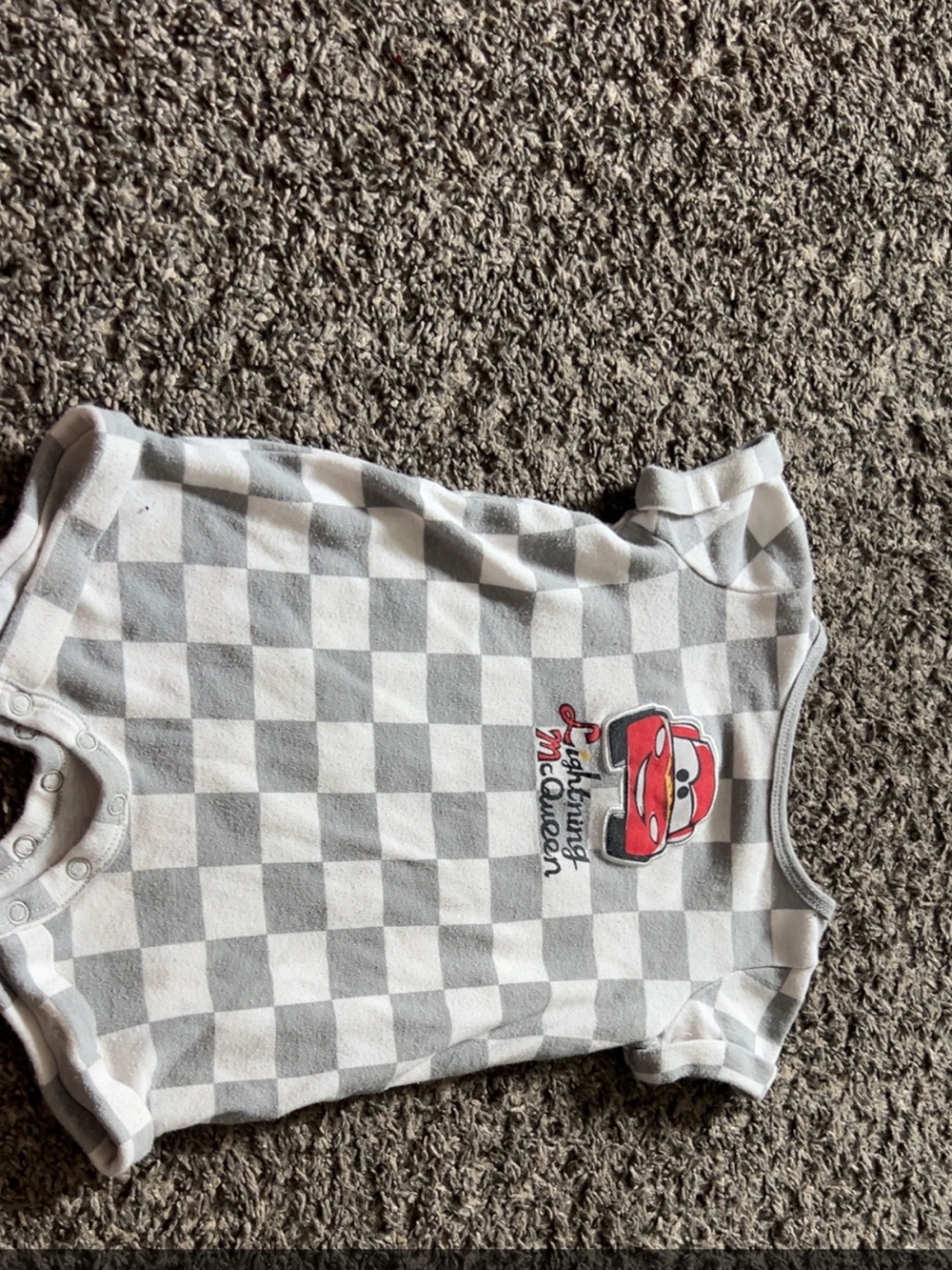 Lightning McQueen Checkerboard Baby Onesie - Gray & White